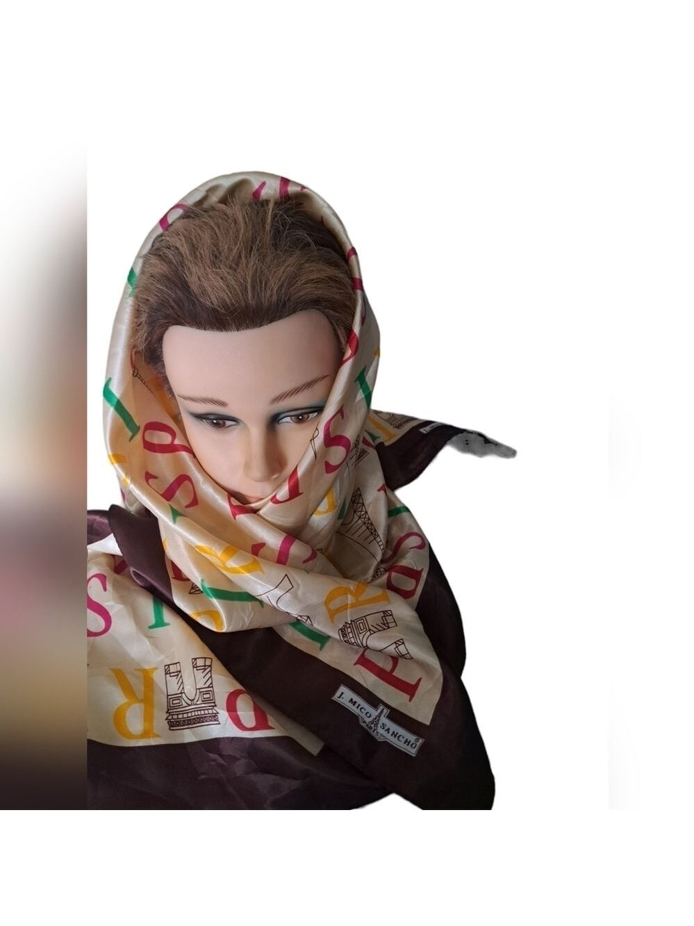 J. MICO SANCHO GRAPHIC PARIS all over monogram eiffel tower colorful scarf 35x35